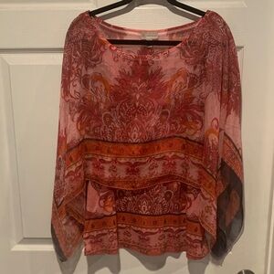 Lightweight Pink & Orange Paisley Sheer Blouse